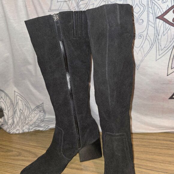 BLONDO TESSA Sz 8 Black Suede Waterproof Side Zipper Block Heel Chic Tall Boots - Picture 5 of 11